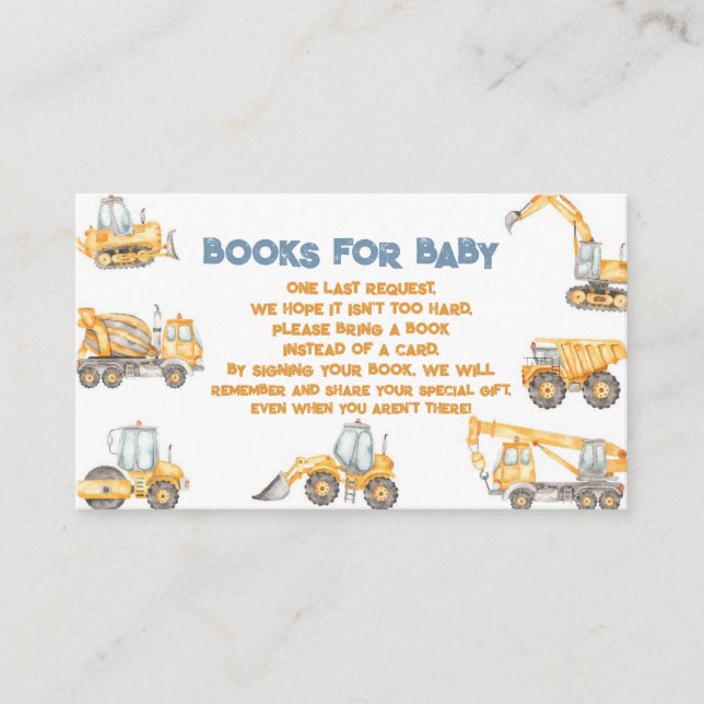 Construction Baby Shower Dump Truck Party Enclosure Card (Front)
