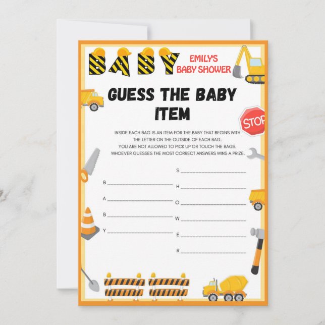 Construction Baby Shower Game - Editable Name - Invitation (Front)