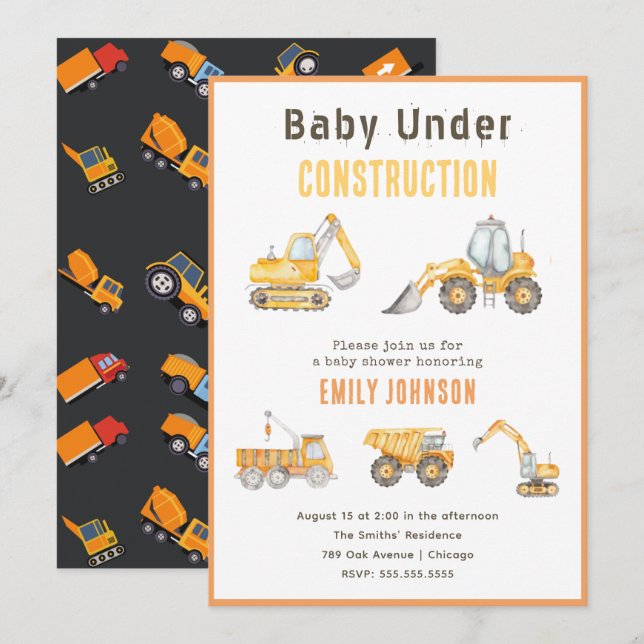 Construction Baby Shower Invitation (Front/Back)