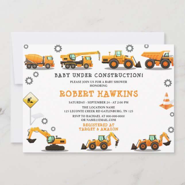 Construction Baby Shower Invitation (Front)