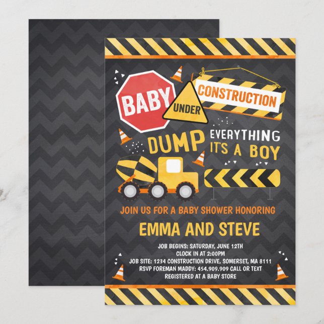 Construction Baby Shower Invitation Truck Shower (Front/Back)