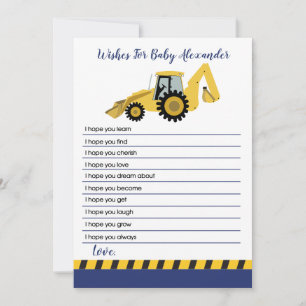 Construction Backhoe Baby Shower Wishes for Baby Advice Card