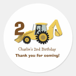 Construction Backhoe Birthday Favour Stickers