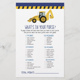 Construction Backhoe What's in Your Purse Game