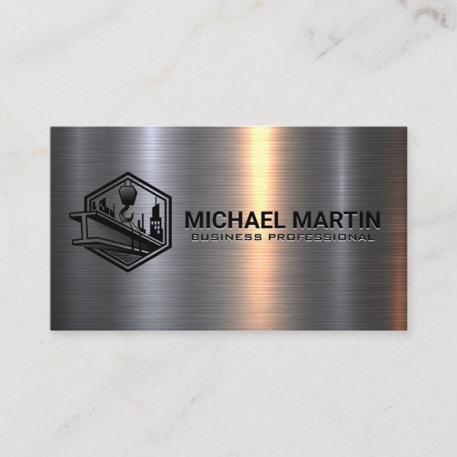 Construction Beam and Winch | Metal   Business Card (Front)