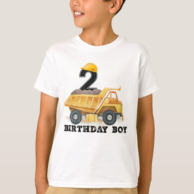 Construction Birthday 2nd Birthday Boy Dump Truck T-Shirt (Front)