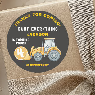 Construction Birthday 4  Excavator “Dump Everythin Classic Round Sticker