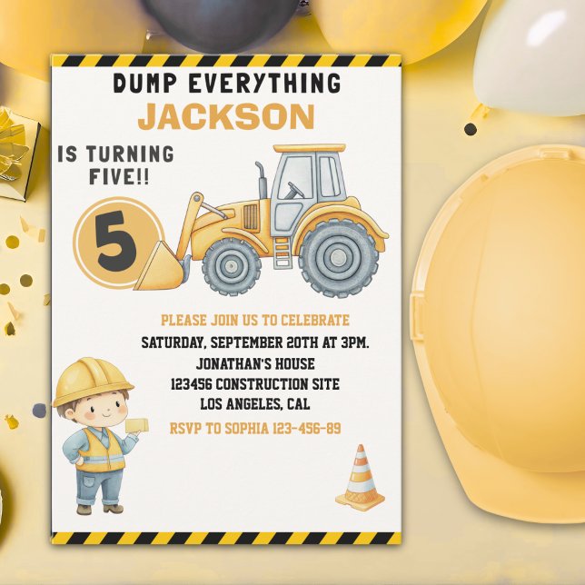 Construction Birthday 5 | Dump Truck & Excavator Invitation (Creator Uploaded)