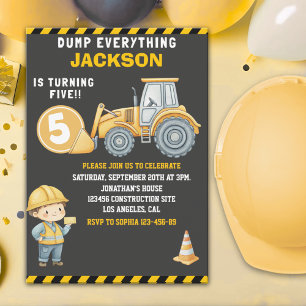 Construction Birthday 5 Dump Truck & Excavator Invitation