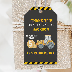 Construction Birthday 5th Dump Truck Excavator Gift Tags