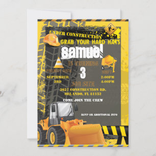 Construction Birthday bagger Invitation