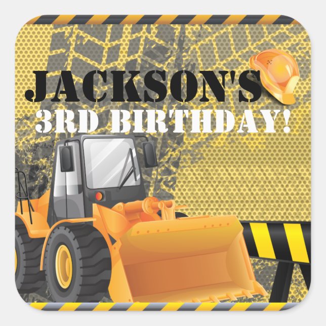 Construction Birthday bagger party design Square Sticker (Front)