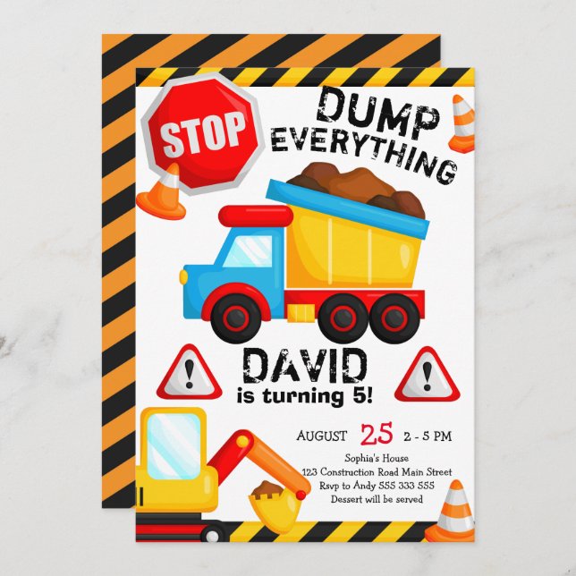 Construction Birthday Boy Dump Everything Invitation (Front/Back)