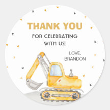 Construction Birthday Classic Round Sticker