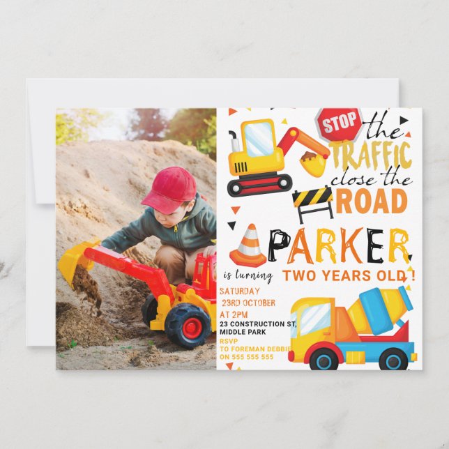 Construction Birthday Cute Photo Invitation (Front)