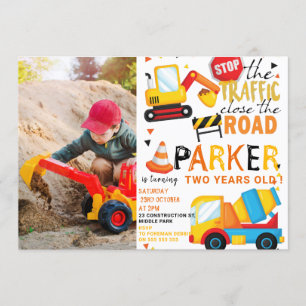 Construction Birthday Cute Photo Invitation