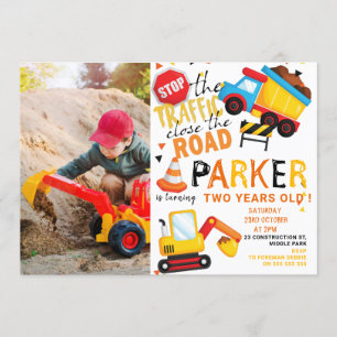 Construction Birthday Cute Photo Invitation