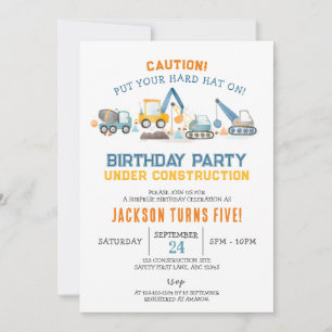 Construction Birthday, Digger Boy 5th Birthday Invitation