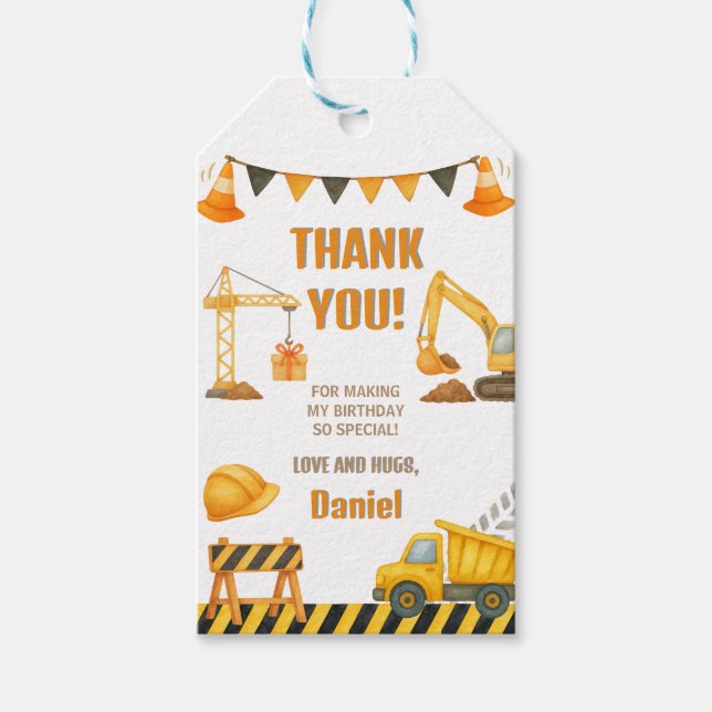Construction Birthday Dump Truck Gift Tags (Front)