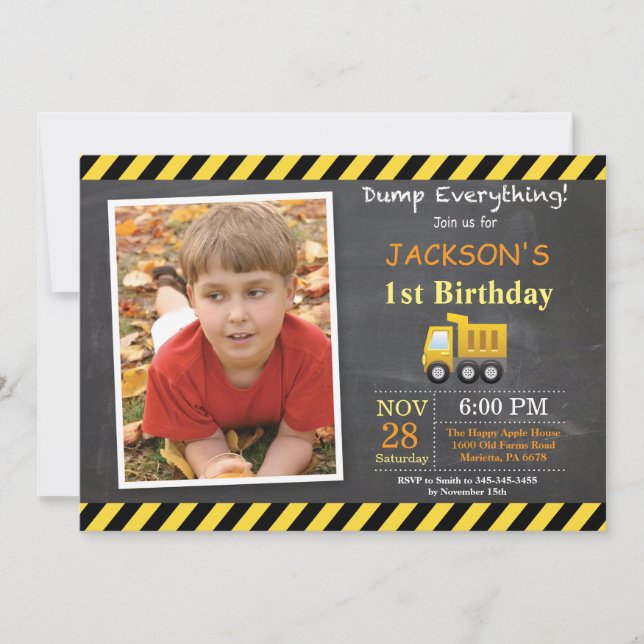 Construction Birthday Dump Truck Invitation (Front)