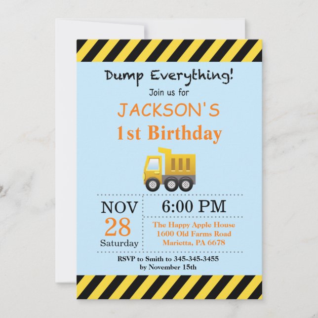 Construction Birthday Dump Truck Invitation (Front)