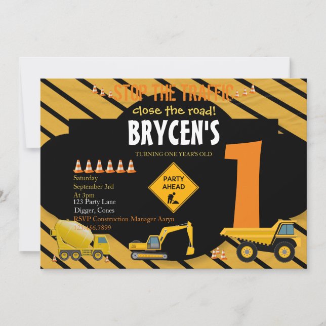 Construction Birthday Dump Truck Party Invitation (Front)
