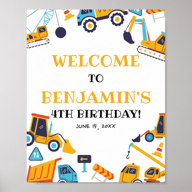 Construction Birthday Dump Truck Party Welcome Poster (Front)