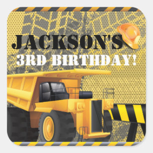 Construction Birthday dumper party design Square Sticker