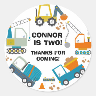 Construction Birthday Excavator Crane Digger Classic Round Sticker