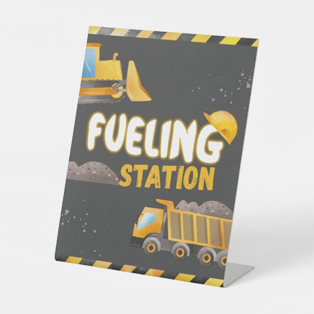 Construction Birthday - Fuelling Station  Pedestal Sign (Front)