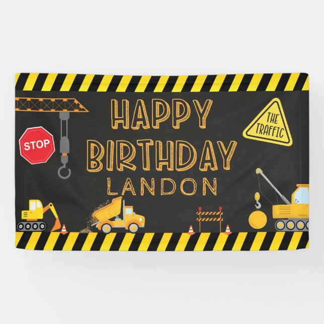 Construction Birthday Happy Birthday  Banner (Horizontal)
