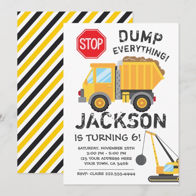 Construction Birthday Invitation (Front/Back)
