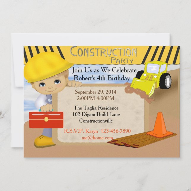 Construction Birthday  Invitation (Front)