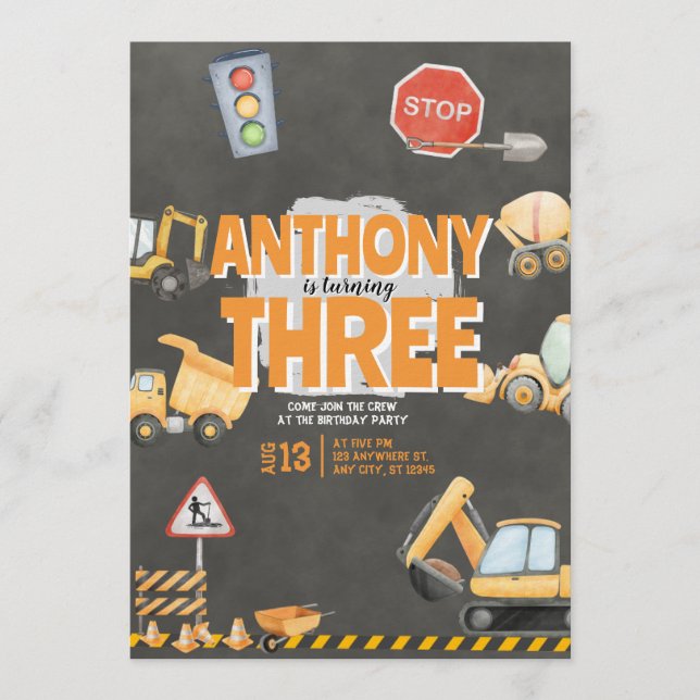 Construction Birthday Invitation (Front)