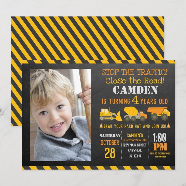 Construction Birthday Invitation (Front/Back)