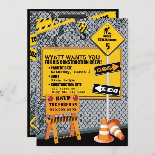 Construction Birthday Invitation (Front/Back)