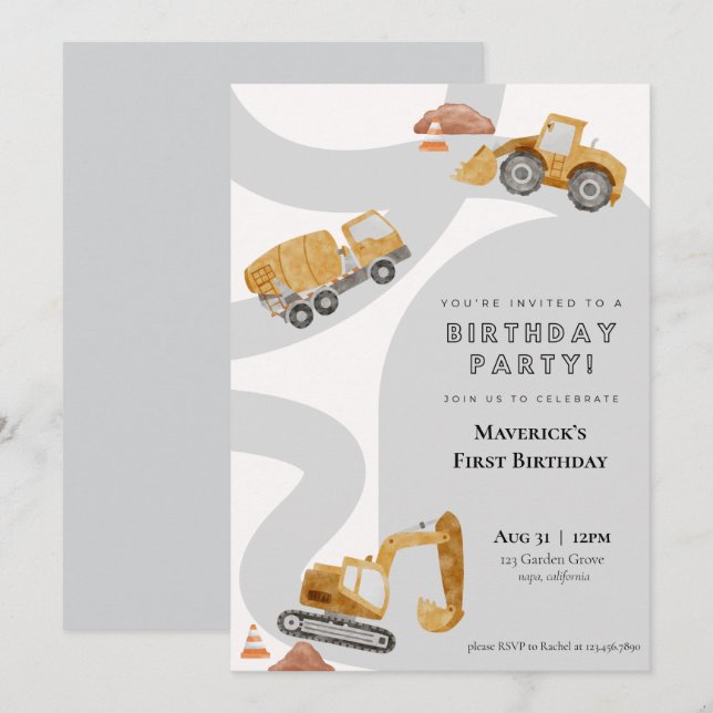 Construction Birthday Invitation (Front/Back)
