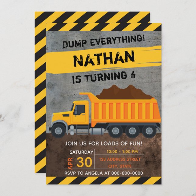 Construction Birthday Invitation (Front/Back)