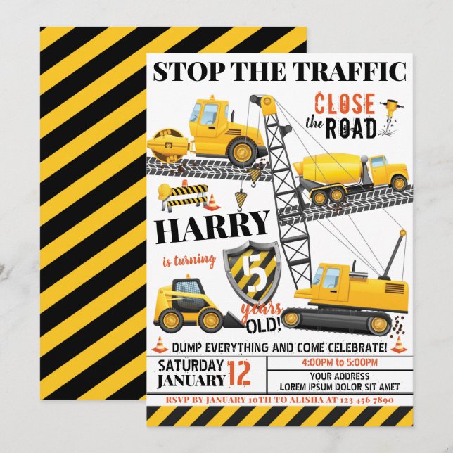 Construction Birthday Invitation (Front/Back)