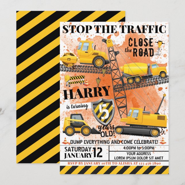 Construction Birthday Invitation (Front/Back)