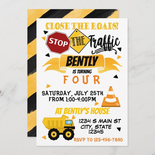 Construction birthday invitation (Front/Back)