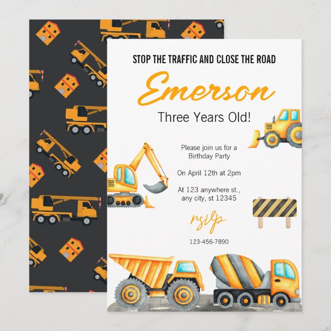 Construction Birthday Invitation (Front/Back)