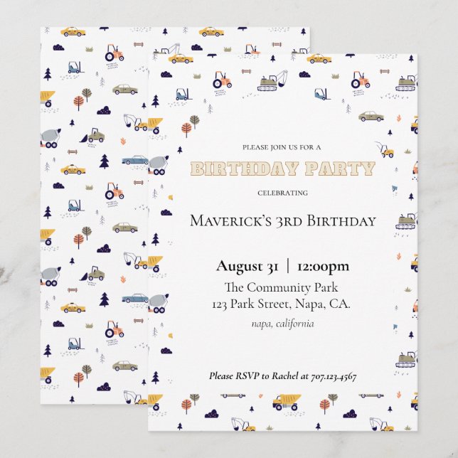 Construction Birthday Invitation (Front/Back)