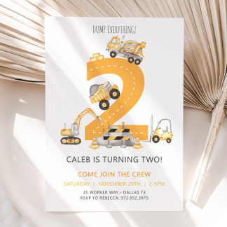 Construction Birthday Invitation 2nd Birthday