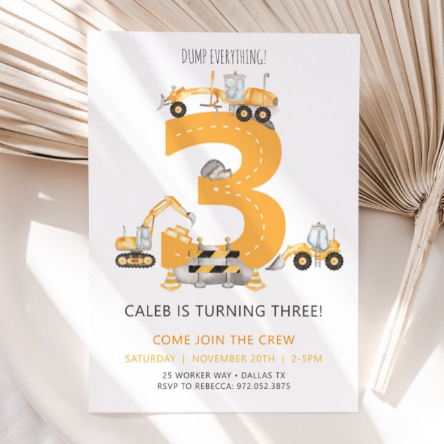 Construction Birthday Invitation 3rd Birthday (Creator Uploaded)