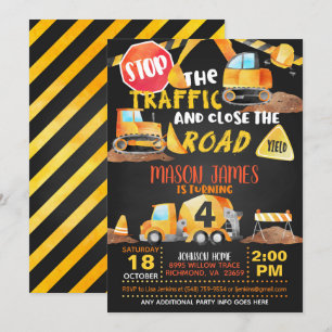 Construction Birthday Invitation - Blk