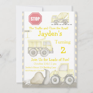 Construction Birthday Invitation, Bull Dozer Inv Invitation