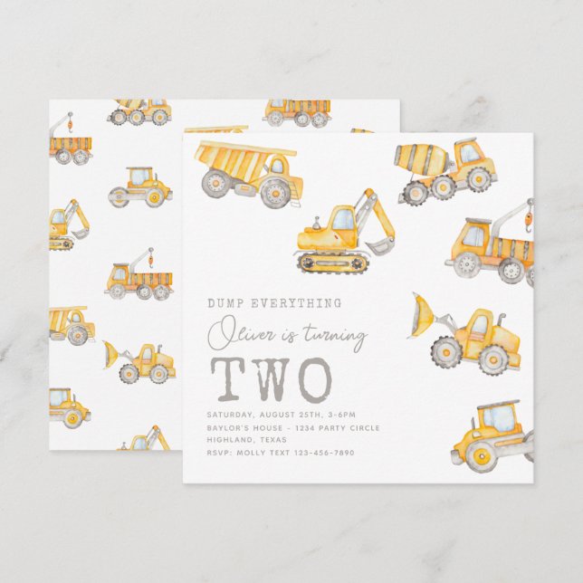 Construction Birthday Invitation | Construction (Front/Back)