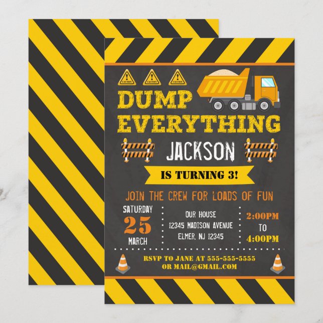 Construction Birthday Invitation | Dump Truck | (Front/Back)