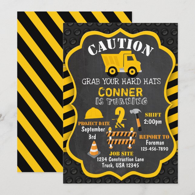Construction Birthday Invitation | Dump Truck | (Front/Back)